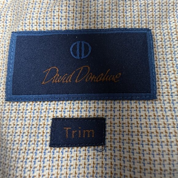 David Donahue Blue Brown Short Sleeve 16 Trim Check Cotton Button Up Shirt Men - Picture 9 of 13